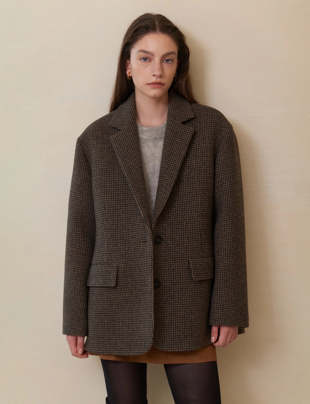 노미나떼 Paris Overfit Half Coat (Check Brown) 상품 이미지 2