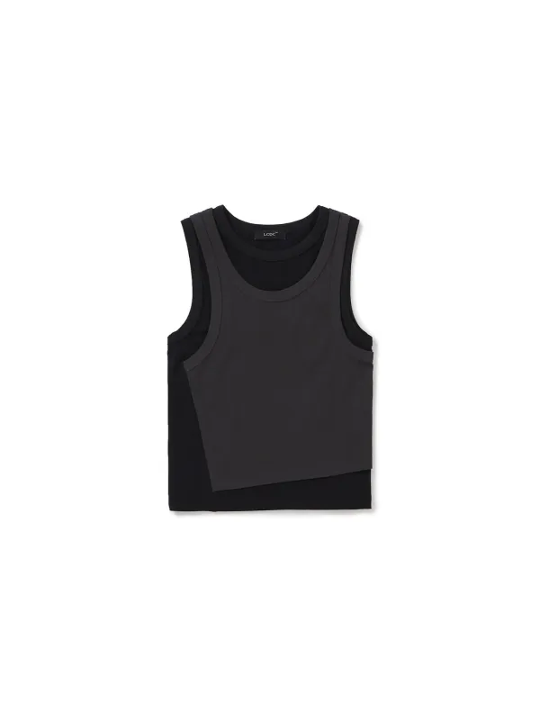 DOUBLE LAYERED SLEEVELESS TOP (BLACK)