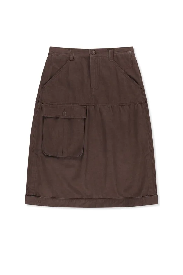 VINTAGE POCKET MIDI SKIRT IN BROWN