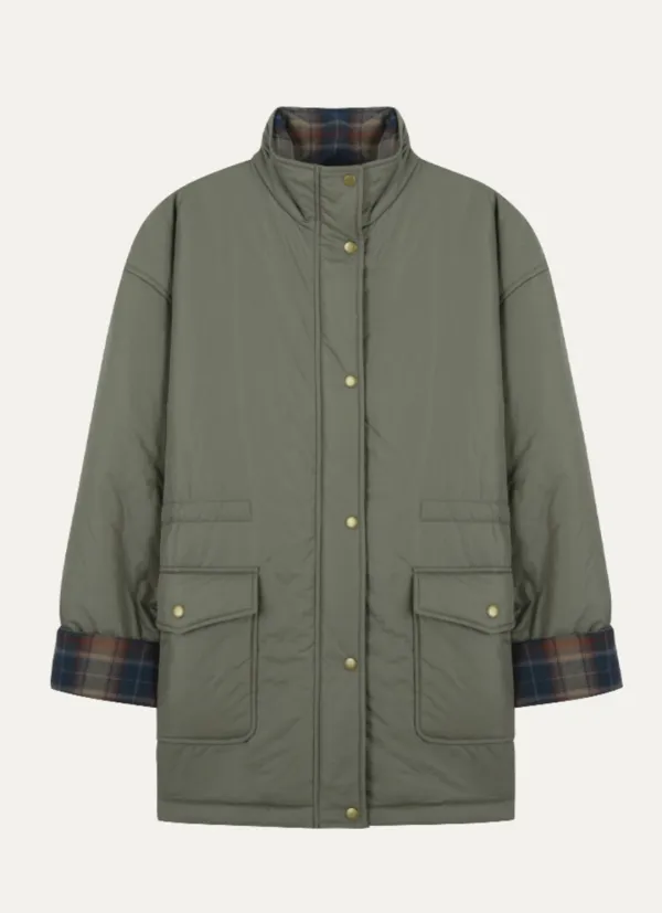 Check pointed high-neck puffer coat [KNFW04CT09]_[2color]