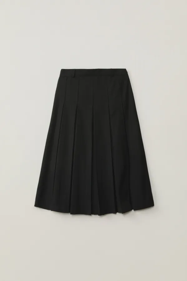 ALANA WOOL PLEATS LONG SKIRT_BLACK