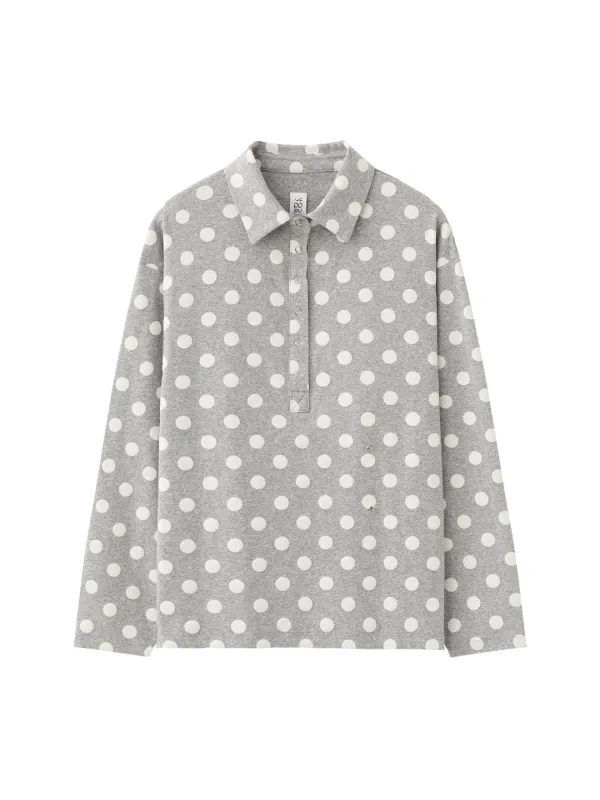 Dotted Button Collar Shirt - Grey