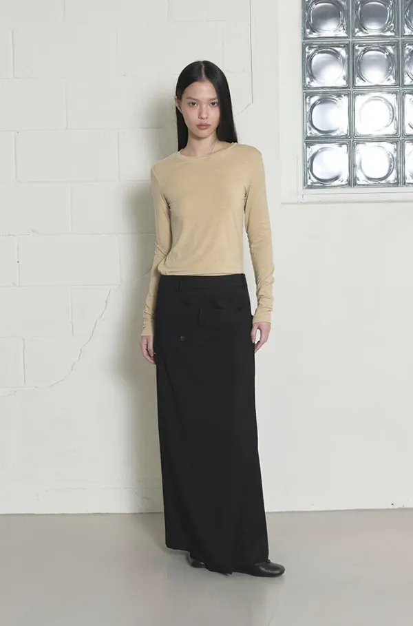 [ESSENCIAL] DOUBLE WAIST WRAP SKIRTS - BLACK