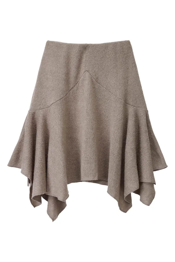 Knit Flare Draped Skirt_Mocha - Pahisum