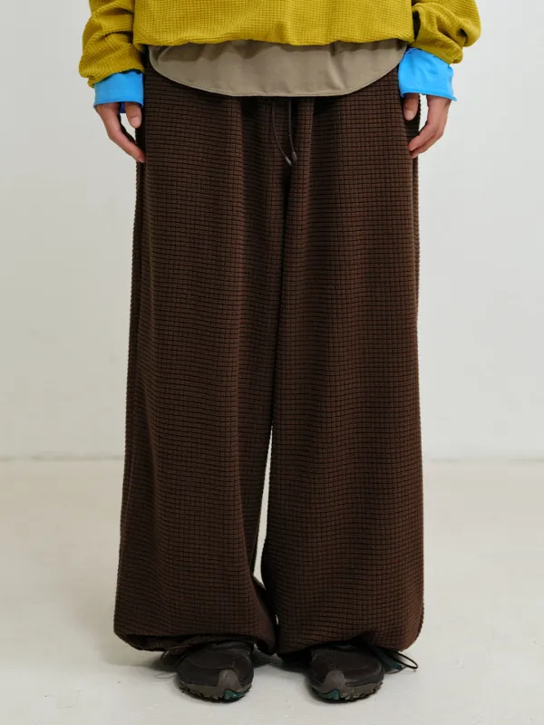[PLZPROJECT] WARM GRID RELAXED PANTS, BROWN