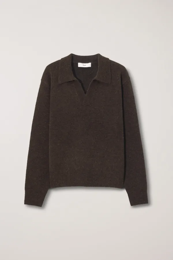 UNISEX OPEN COLLARED SWEATER DARK BROWN