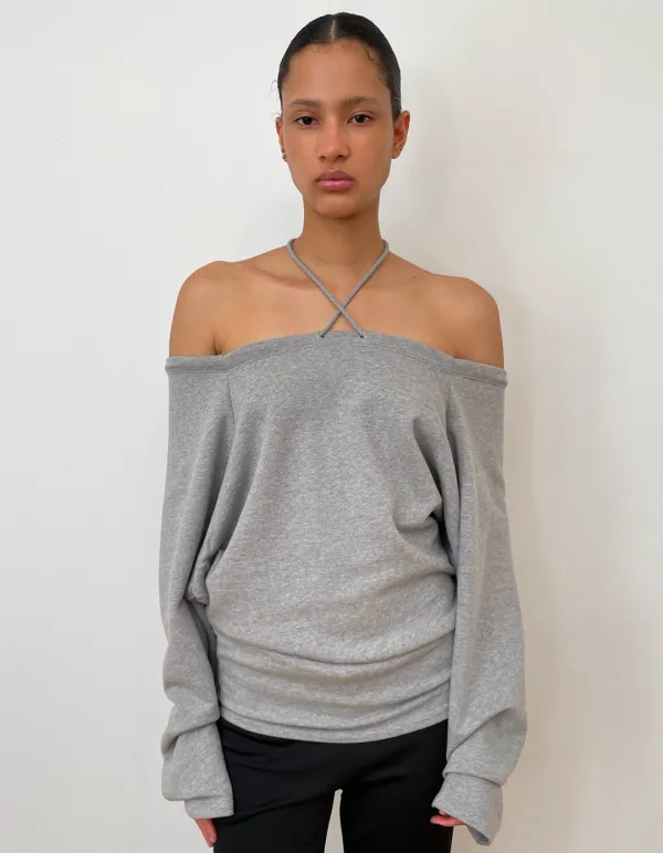 SQUARE OFF-SHOULDER TOP, GREY