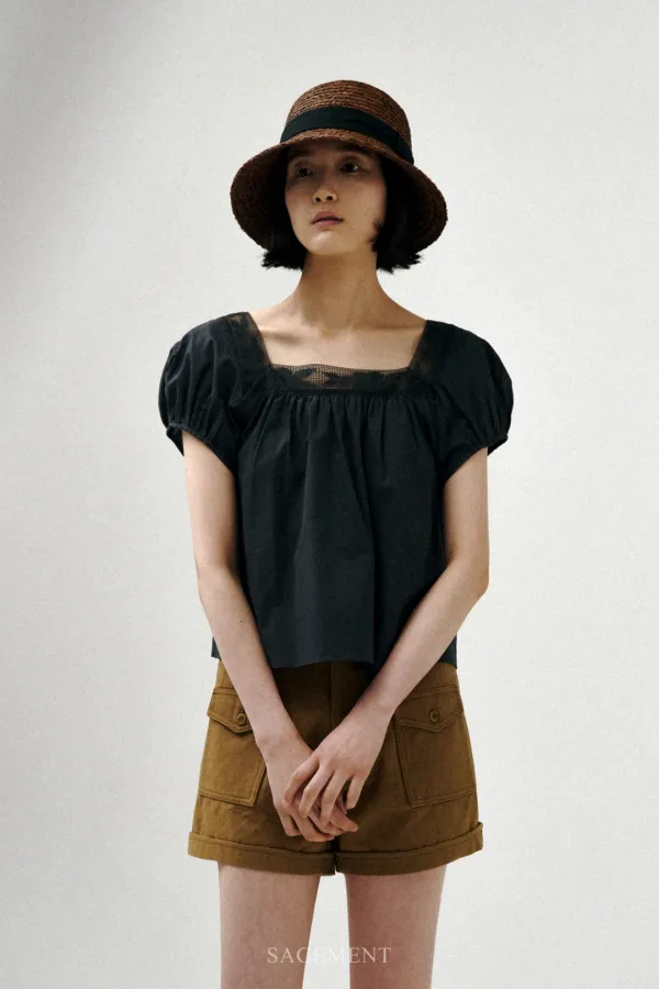 BILLI SQUARE-NECK FLORAL LACE BLOUSE_CHARCOAL