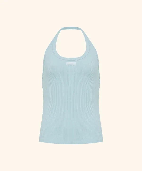 [4rd Restock] Letters Label Halterneck Top ( Skyblue )