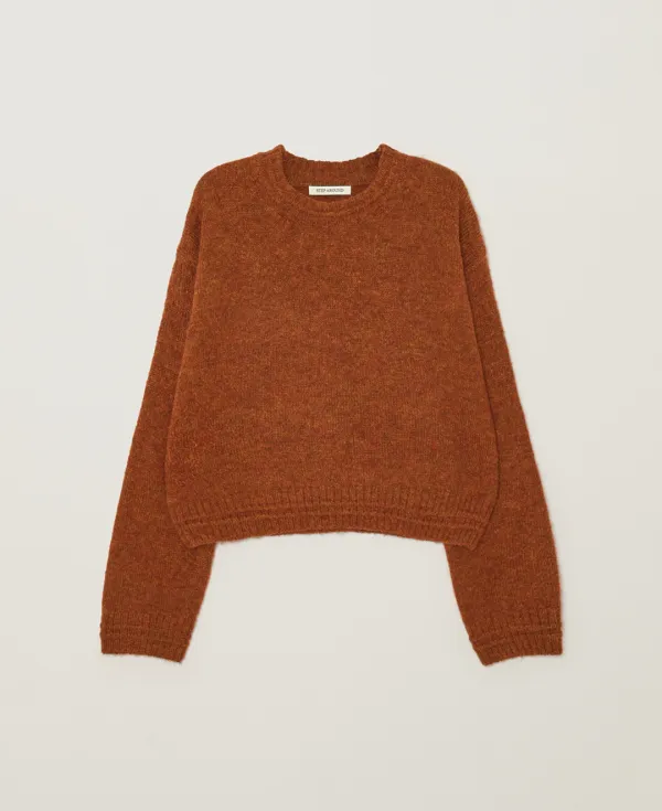 Baby alpaca rib line drop knit_BROWN
