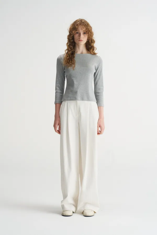 Essential Boat Neck Jersey Top_Melange Gray