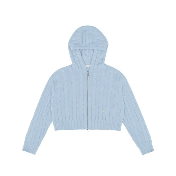 Cable Knit Zip-Up Hoodie (mist blue)