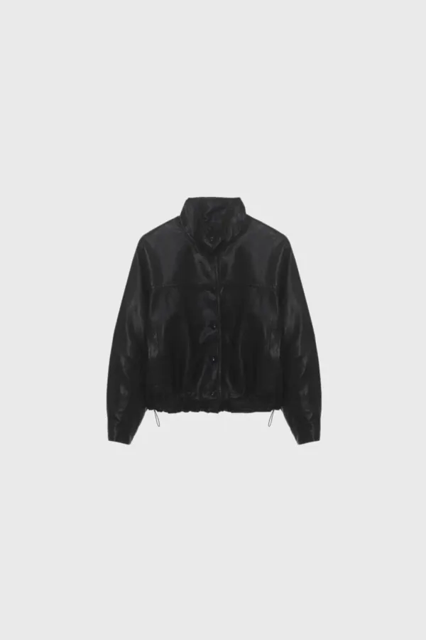 High neck button jacket (black / brown)