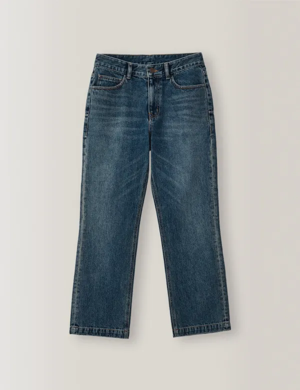 Mid-rise Slim Straight Denim - Short (Vintage Blue)