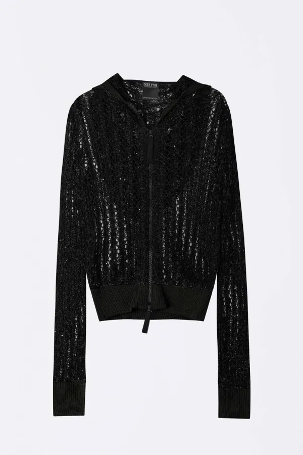 Hooded Zip-Up Knit Charcoal