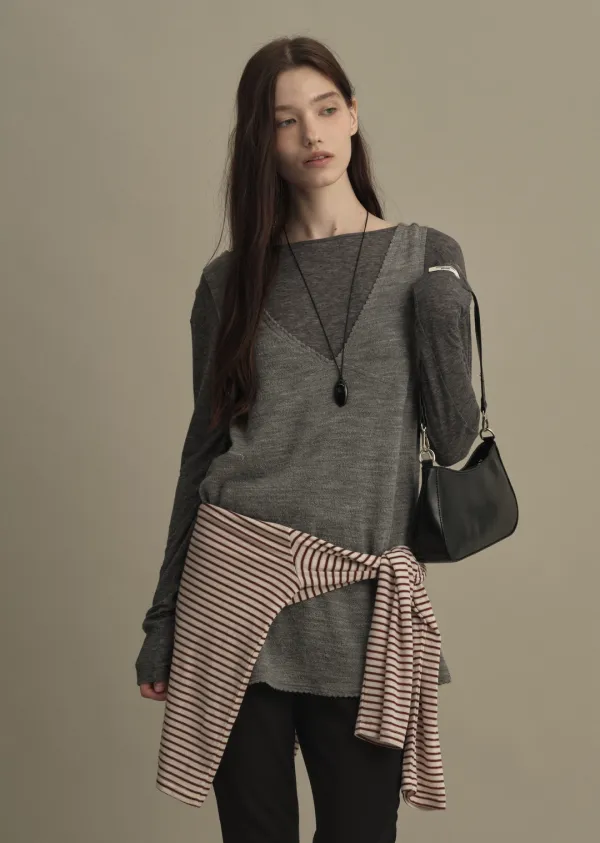 [9/21 예약배송] LEAF WOOL LAYERED TOP (ash gray)