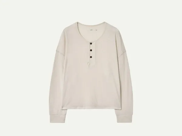 Via Henleyneck long sleeve waffle T-shirt (Cream)