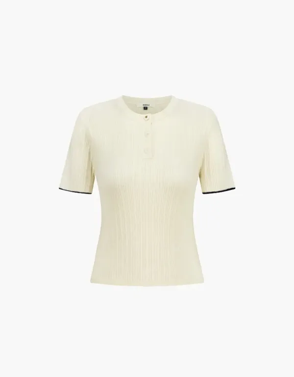 ribbed half sleeve pullover - ivory