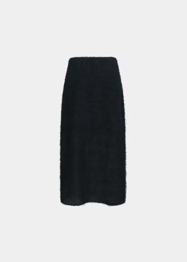 W SHAGGY STRAIGHT MIDI SKIRT - BLACK