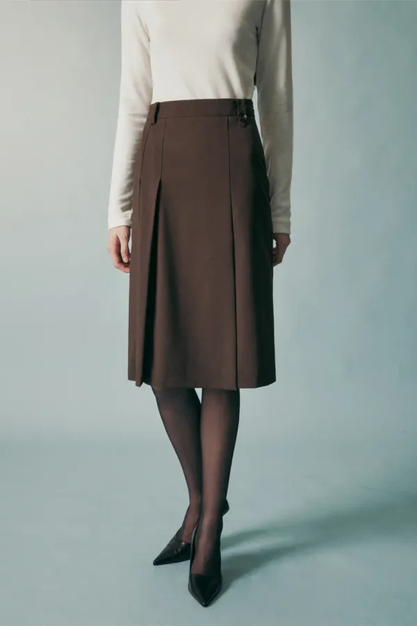 SIDE-SLIT PLEATED MIDI SKIRT