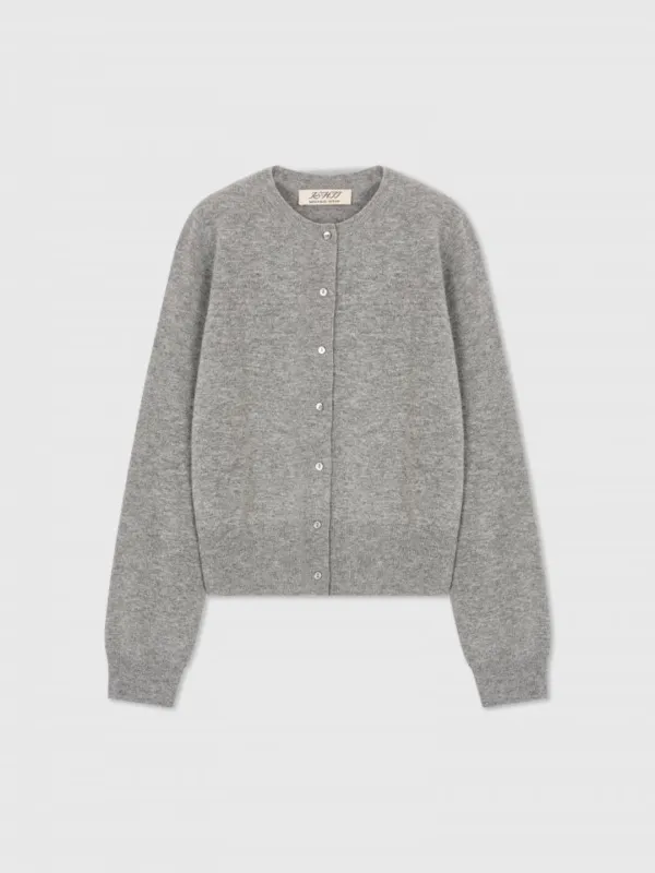 2ND / Cashmere Round-Neck Cardigan (Gray)