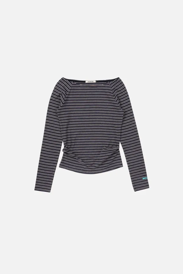 STRIPE OFF SHOULDER NECK TEE - NAVY
