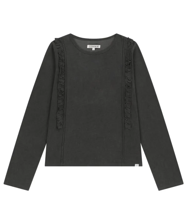 DOUBLE RUFFLE LONG SLEEVE DARK GREY