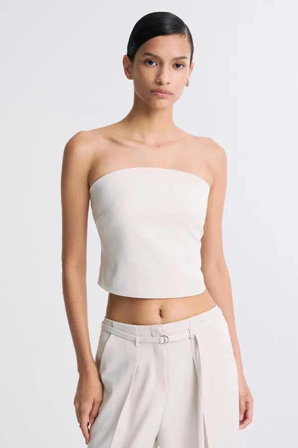 STRAPLESS CROPPED TUBE TOP CREAM