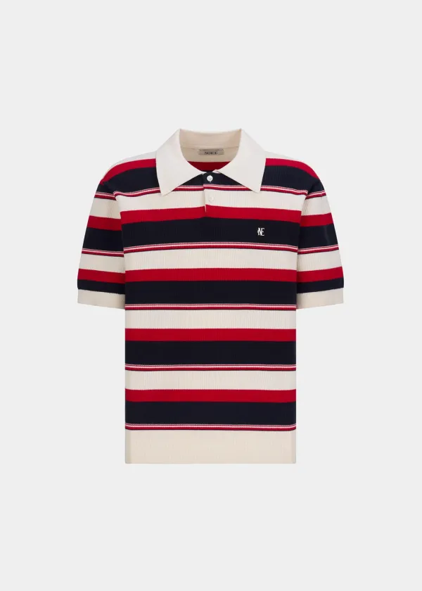 DISTORTED STRIPE KNIT POLO SHIRT - CREAM