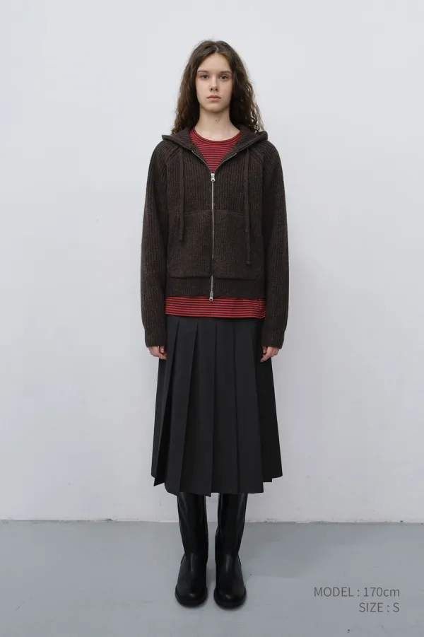 UNISEX HOODED KNIT CARDIGAN BROWN_UDSW6C104W2