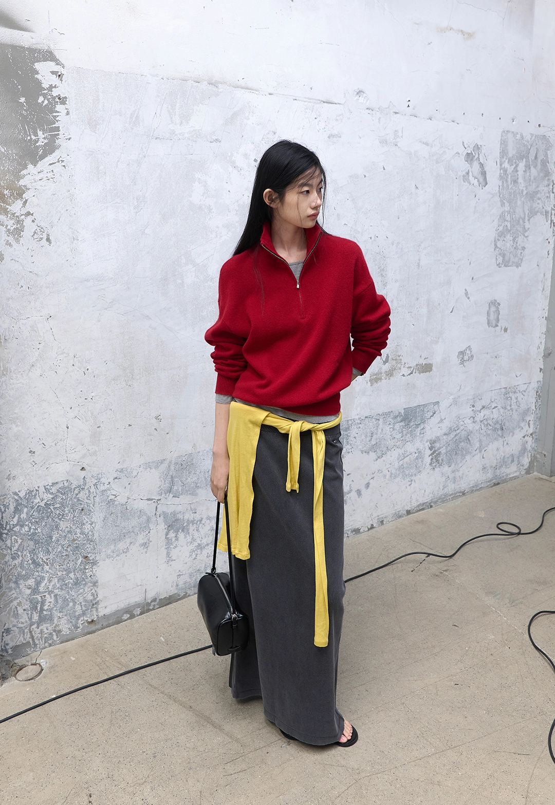 아뜰리에 나인 (T-7317)WOOL 100% HALF ZIP-UP LOOSE FIT KNIT 상품 이미지 3