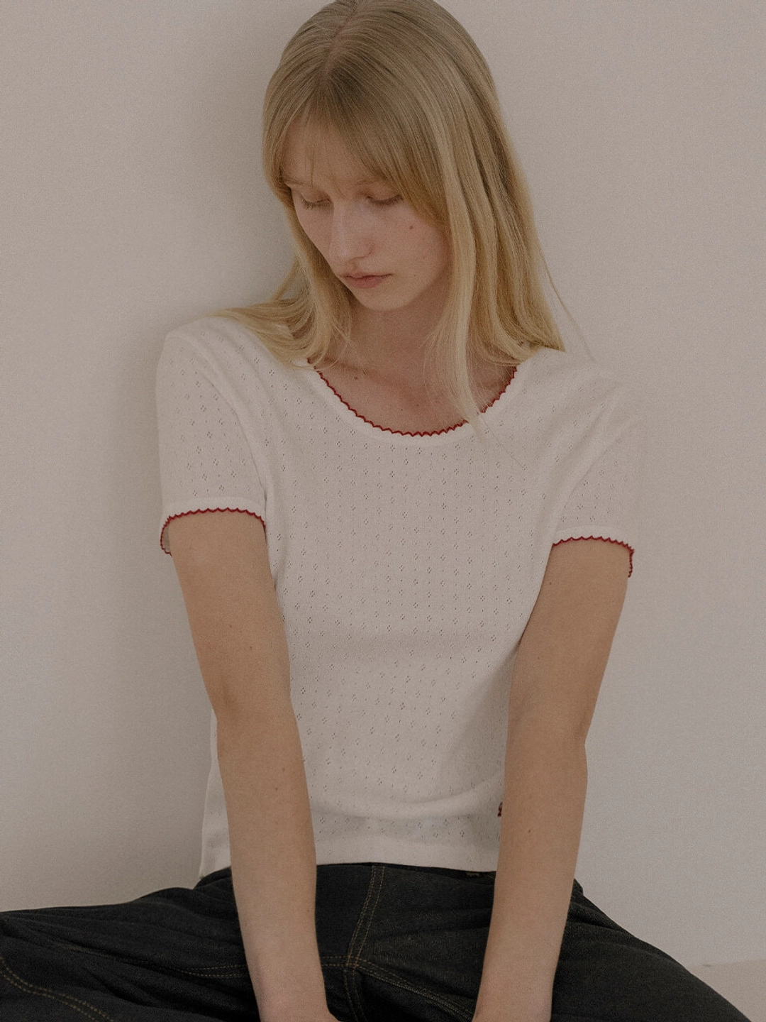 노운베러 Punching lace T-shirt [KNSS04TS01]_Ivory 상품 이미지 2