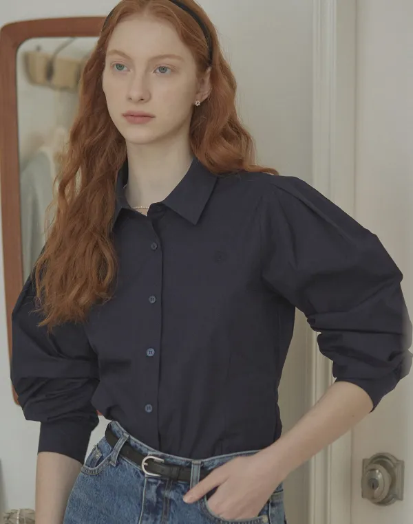 Puff Sleeve Logo Blouse - Navy