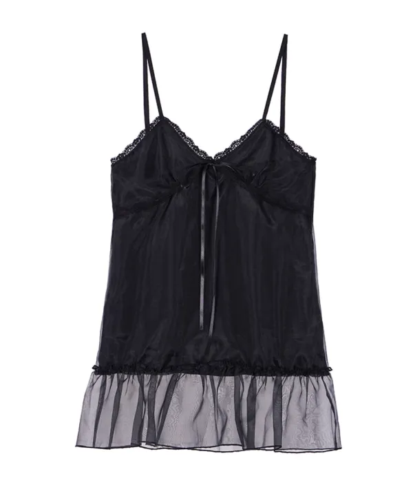 Sheer Layered Mini Dress [Black]