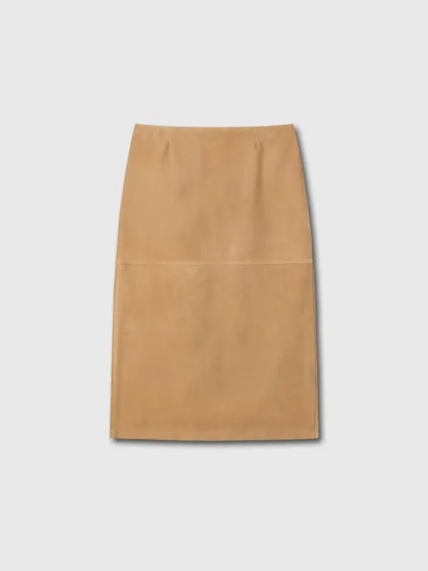 SUEDE MIDI SKIRT_ LIGHT BEIGE