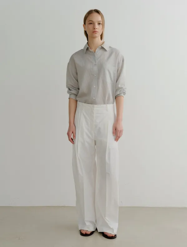 Nylon Wide Tuck Pants (White)