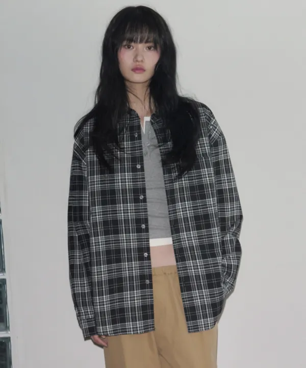 마일로 오버핏 체크 셔츠 [BLACK]