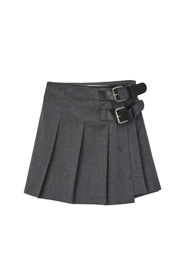 RR WOOL PLEATS SKIRT - GREY