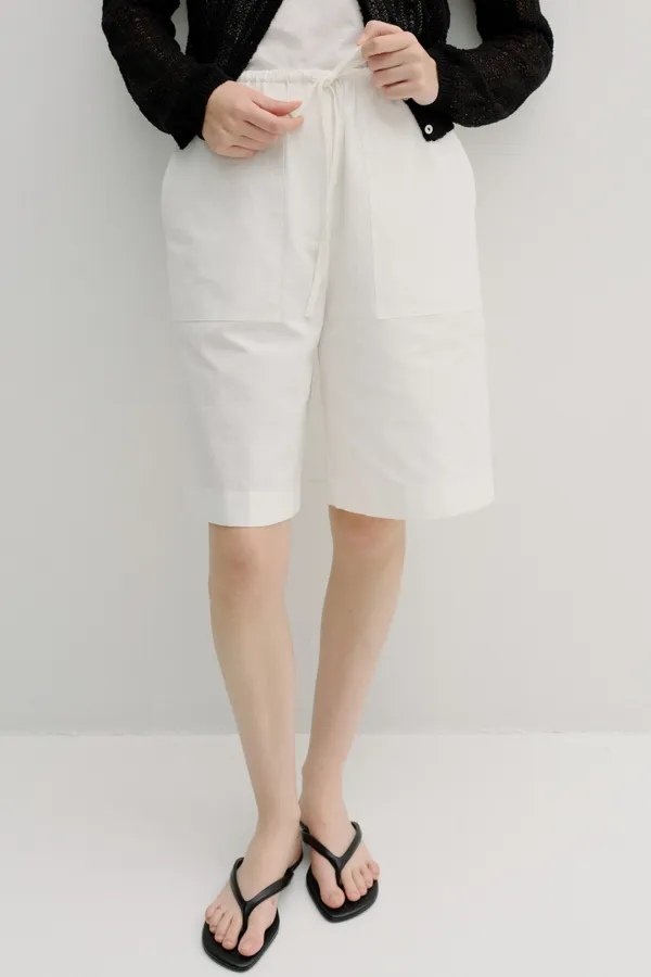 linen banding bermuda pants (white)