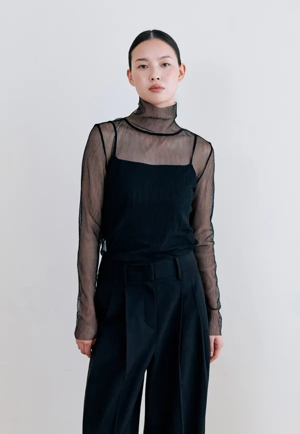 PLEATS LAYERED T-SHIRT - BLACK