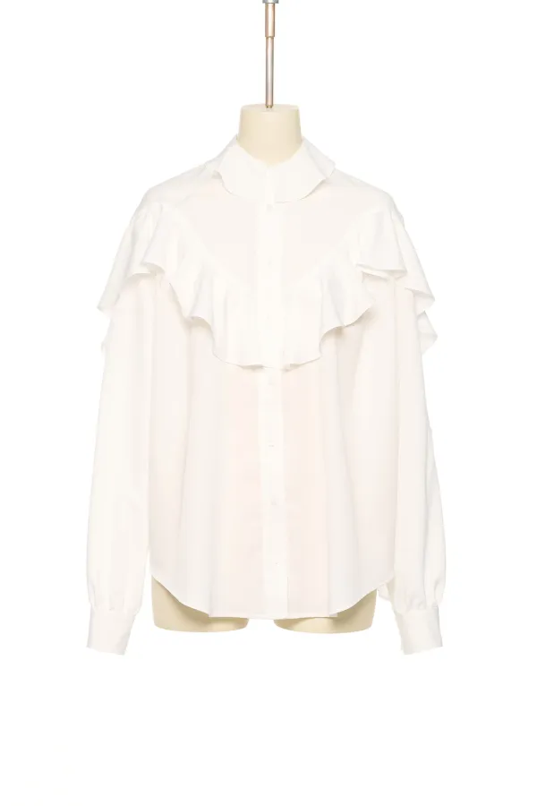 PF25 WHITE RUFFLE POINT BLOUSE