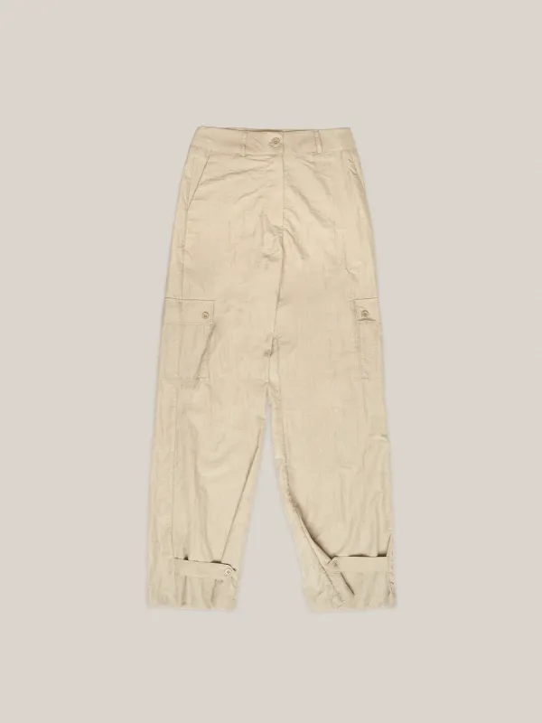 GLOSSY STRAP PANTS  [ BEIGE ]