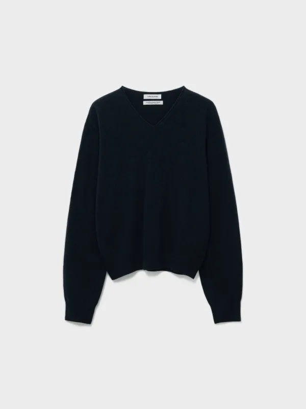 Cashmere Blend Wholegarment V-Neck Knit_Navy