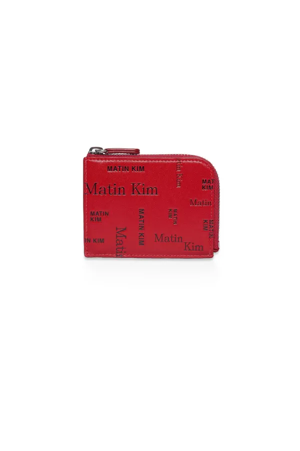 MATIN ALL-OVER LOGO HALF ROUND ZIP WALLET IN RED