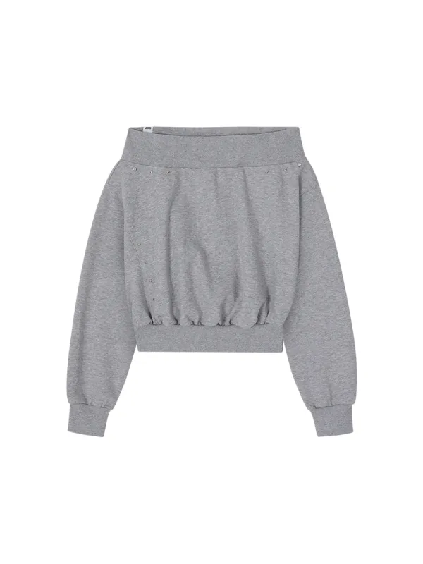 STUDDED OFF-SHOULDER SWEATSHIRT_MELANGE GREY
