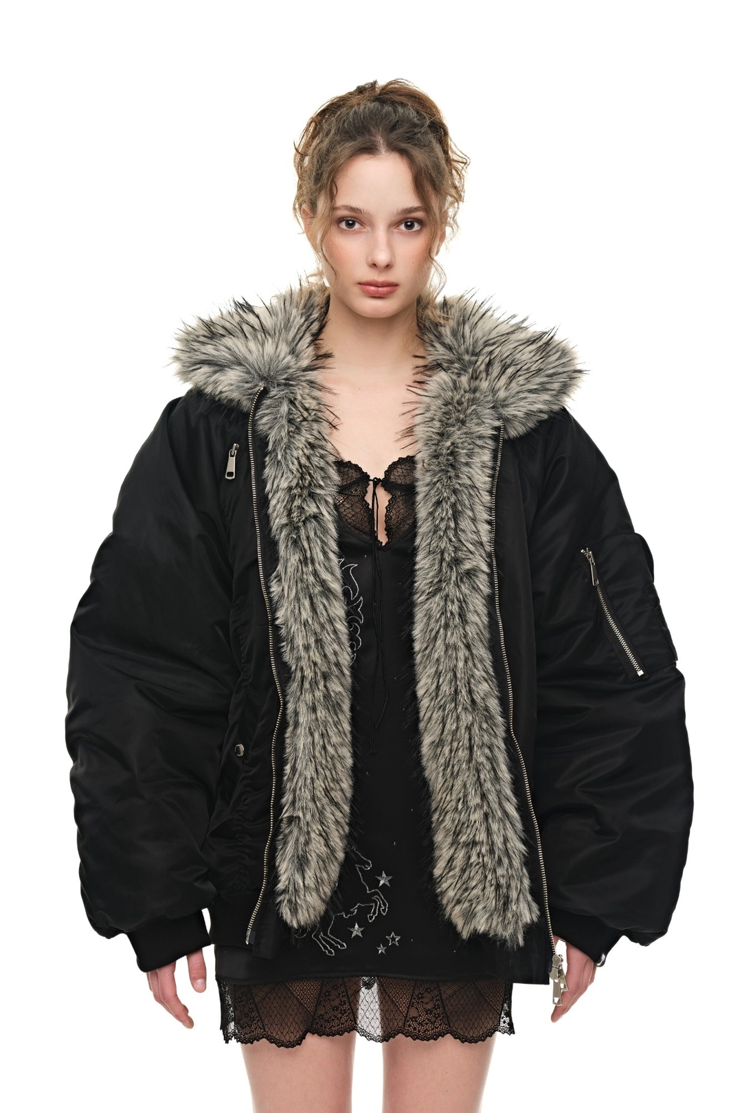 투머치택스 FAUX FUR 02 BOMBER JACKET (BLACK) 상품 이미지 1