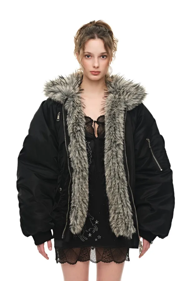 FAUX FUR 02 BOMBER JACKET (BLACK)