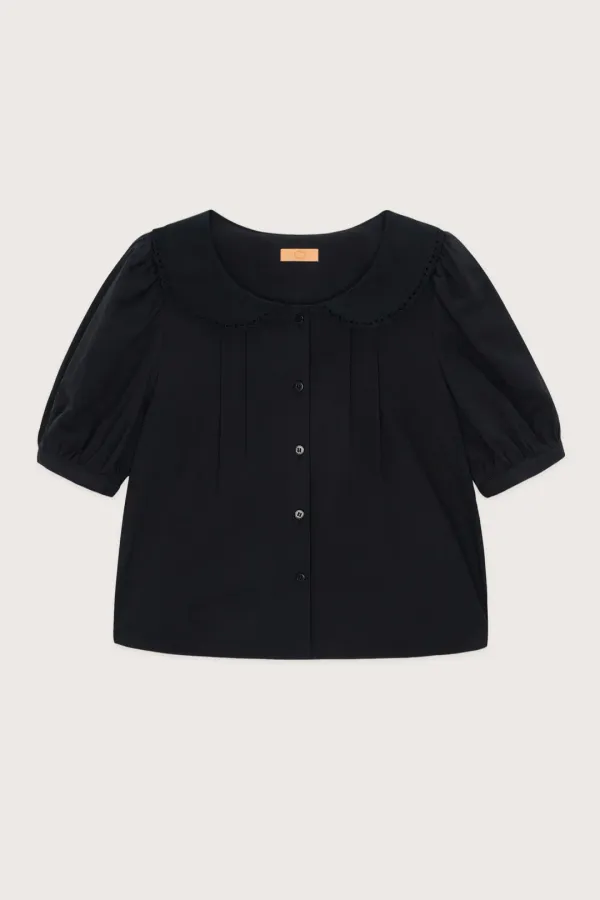Puff Sleeve Collar Blouse (Black)