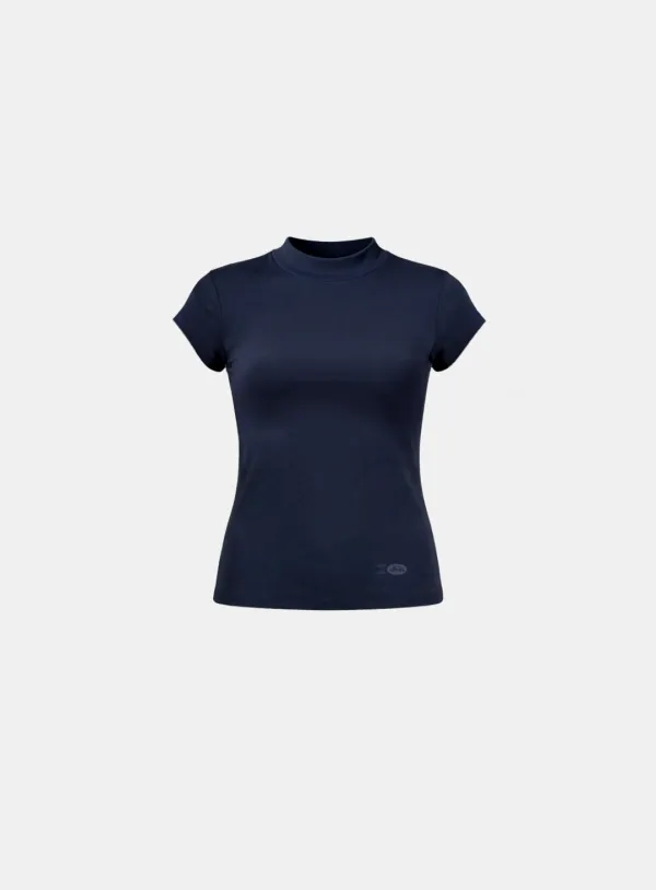 [w-tee26-110] Everyday Mock-Neck Short Sleeve T-Shirt - Navy