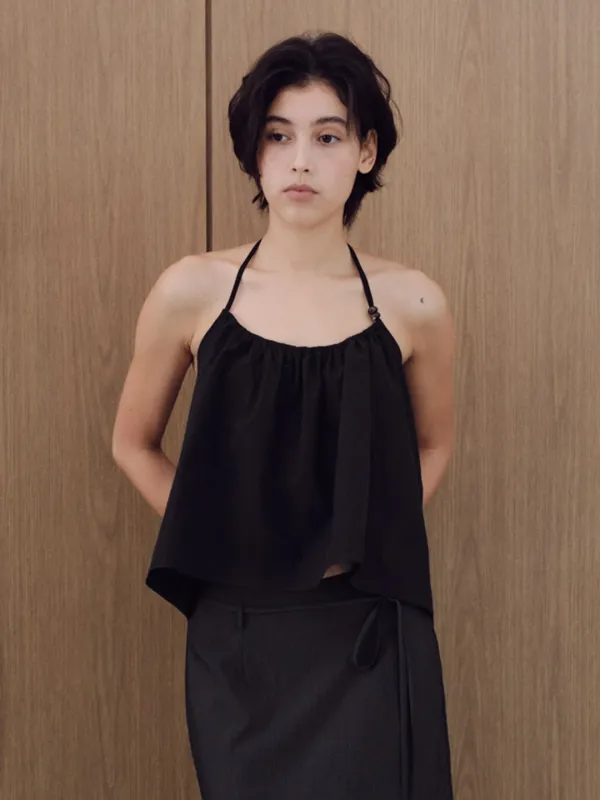 Halterneck bead blouse_black